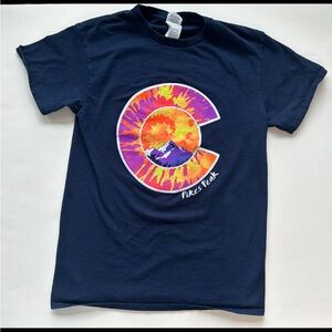 Pikes Peak Colorado Short Sleeve Tee Navy Mountain Graphic Size S